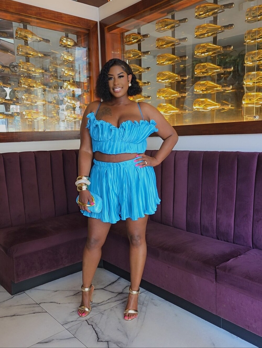 Blue Pleated Mini Shorts - Women's Summer Shorts